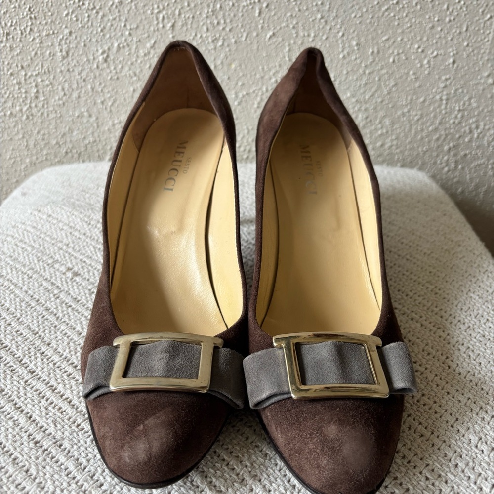 Sesto Meucci Brown Suede Heels with Buckle